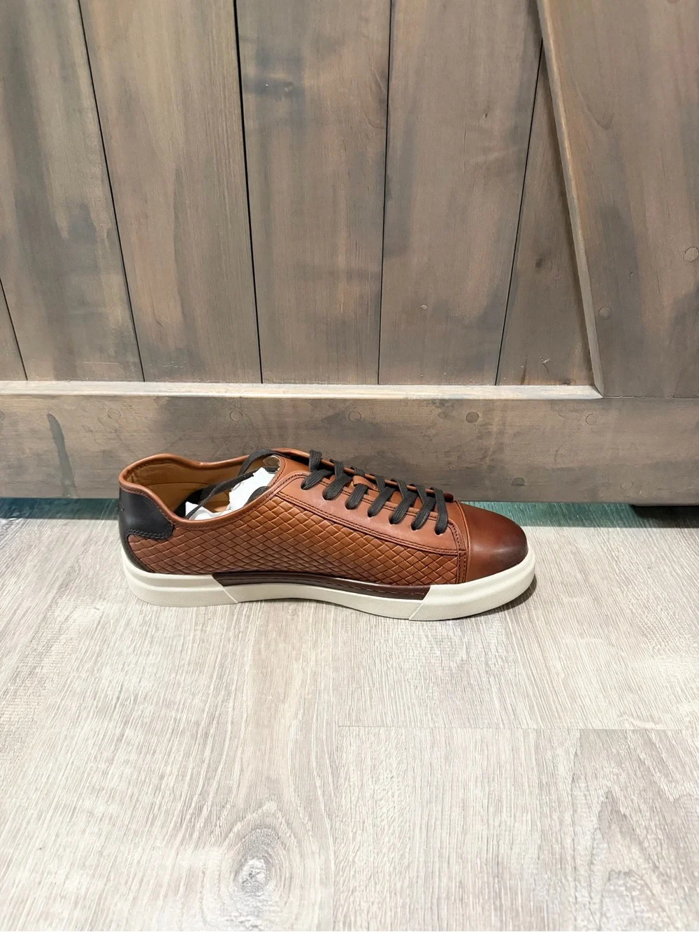Vince Camuto Men's Brown Minimalist Woven Leather Sneakers Size 12 Casual Shoes